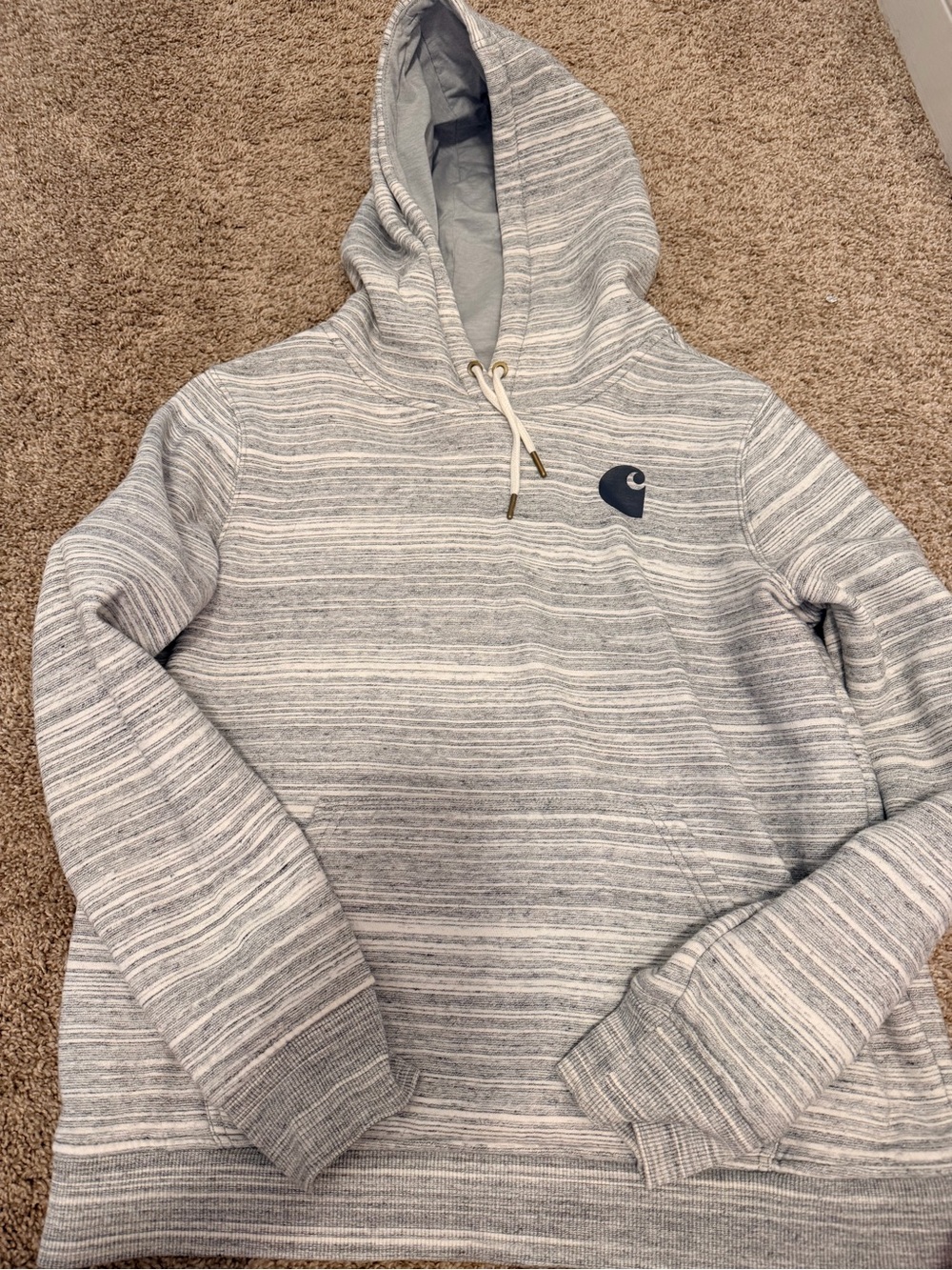 Carhartt Heather Gray Striped Pullover Hoodie with Logo